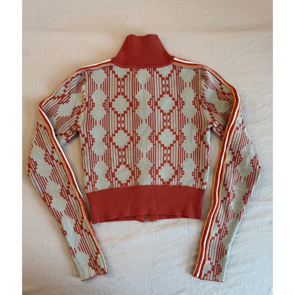 BDG Chandler Geometric Zip-up Sweater Knit Red Mock Neck Cropped Seen on TV Cozy - Picture 6 of 13